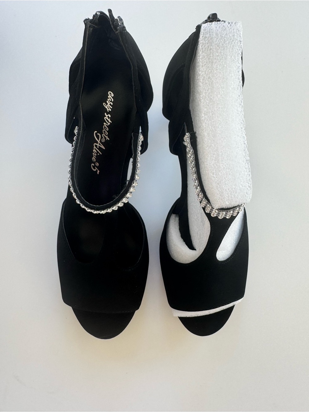 easy street Black Evening Heels with Crystal Strap
